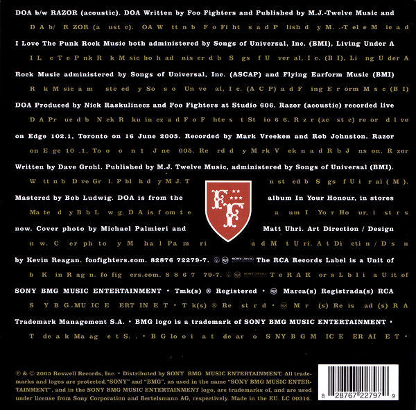 Foo Fighters : DOA (7", Single, Yel)