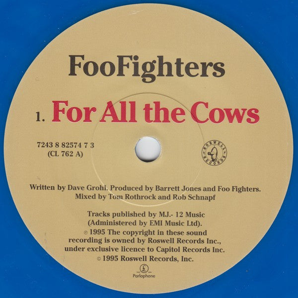 Foo Fighters : For All The Cows (7", Single, S/Edition, Blu)