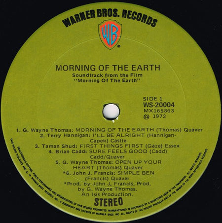 Various : Morning Of The Earth (Soundtrack From The Film "Morning Of The Earth") (LP, Album, Gat)