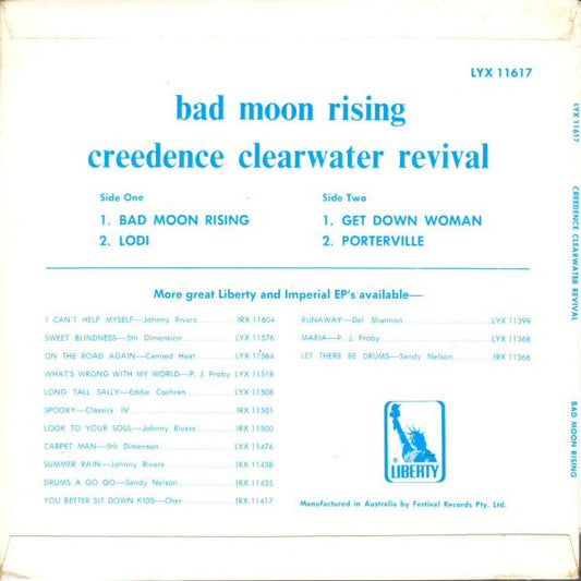 Creedence Clearwater Revival : Bad Moon Rising (7", EP, Fir)