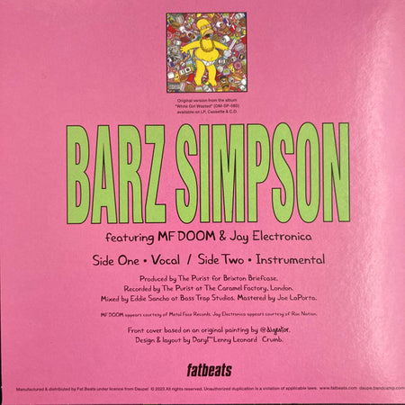 White Girl Wasted : Barz Simpson (7", Single, Ltd)