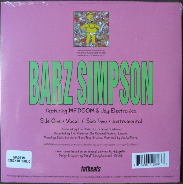 White Girl Wasted : Barz Simpson (7", Single, Ltd)