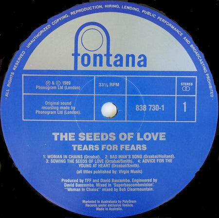 Tears For Fears : The Seeds Of Love (LP, Album)