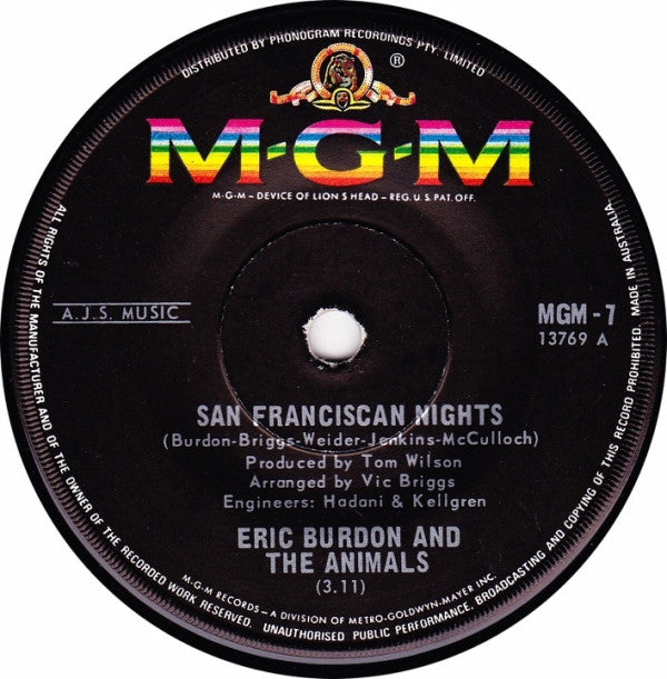 Eric Burdon And The Animals* : San Franciscan Nights (7", Single)
