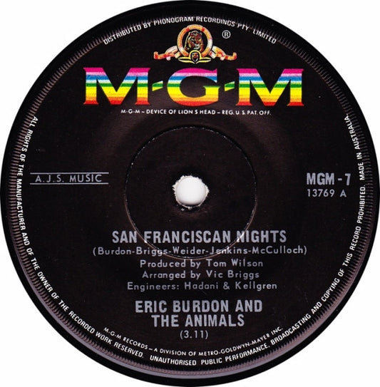 Eric Burdon And The Animals* : San Franciscan Nights (7", Single)