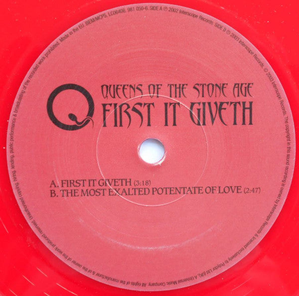 Queens Of The Stone Age : First It Giveth (7", Single, Red)