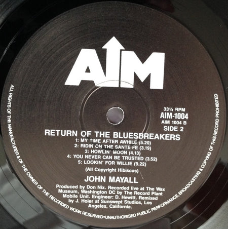 John Mayall Featuring Mick Taylor : Return Of The Bluesbreakers (LP)