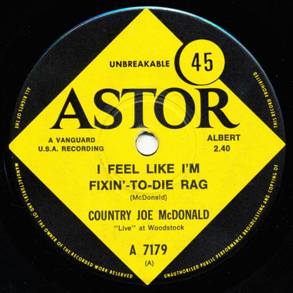Country Joe McDonald / Country Joe And The Fish : I Feel Like I'm Fixin'-To-Die Rag / Rock And Soul Music (7", Single)