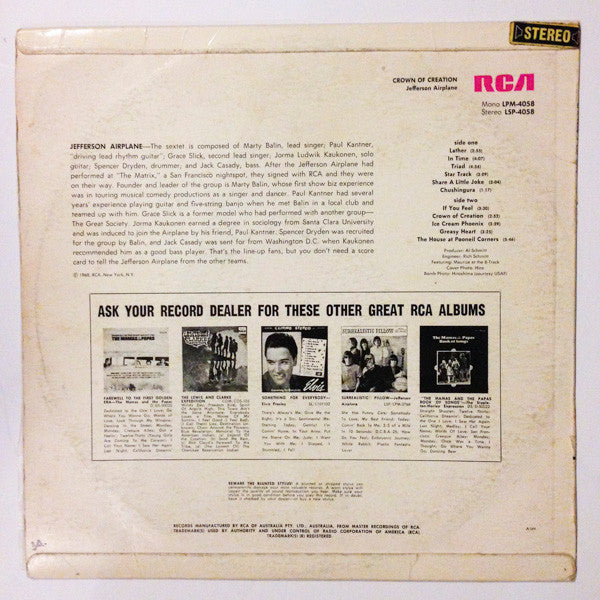 Jefferson Airplane : Crown Of Creation (LP, Album)