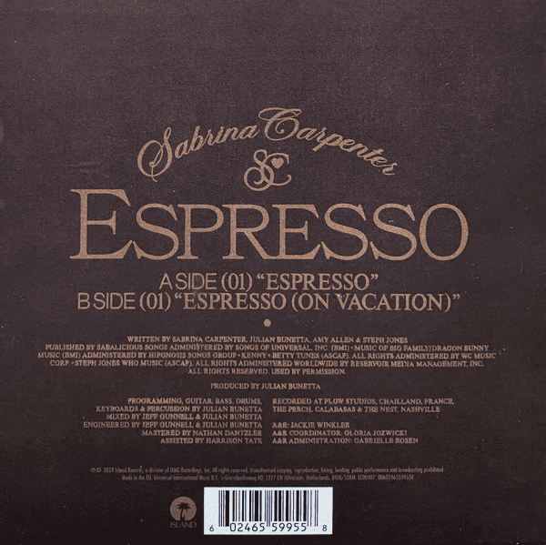 SABRINA CARPENTER - Espresso 7" Single Vinyl - JWrayRecords