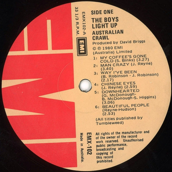 AUSTRALIAN CRAWL - The Boys Light Up (VG+/GEN) Vinyl JWrayRecords