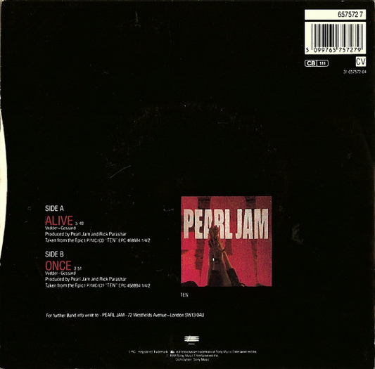 PEARL JAM - Alive (VG+/VG+) 7" Single Vinyl JWrayRecords