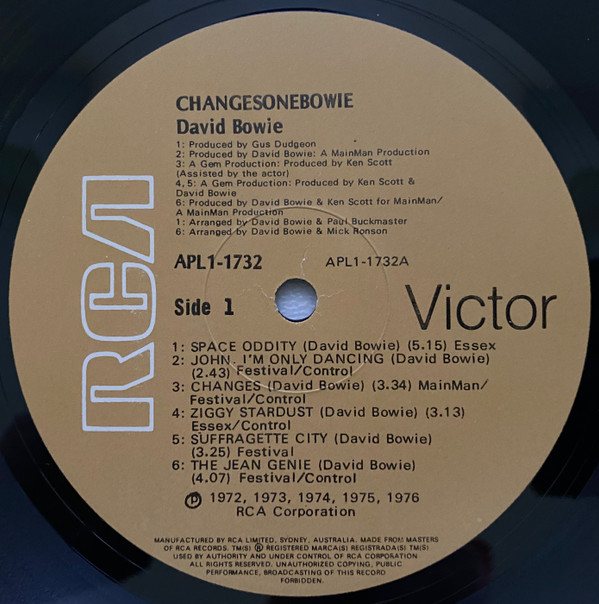 DAVID BOWIE - ChangesOneBowie (VG/No Cover) Vinyl JWrayRecords