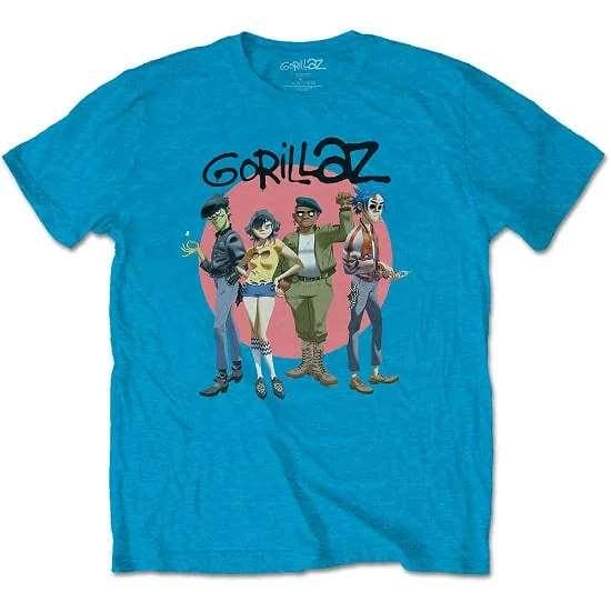 GORILLAZ - Unisex T-Shirt: Group Circle Rise Blue - JWrayRecords